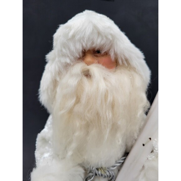 Standing Santa Claus Figure 12" Old World Style White Coat Holding Skis 12" - Picture 8 of 9